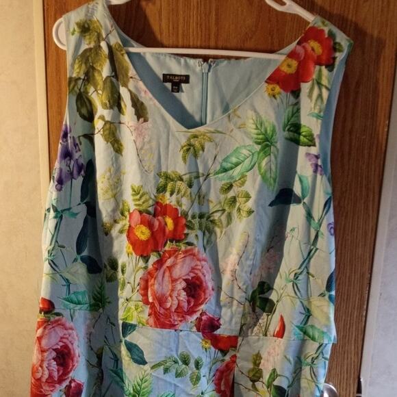 Talbots 18W Floral Cotton Midi Dress Vneck Sleeveless Pockets Quietlux Resort - Picture 7 of 8